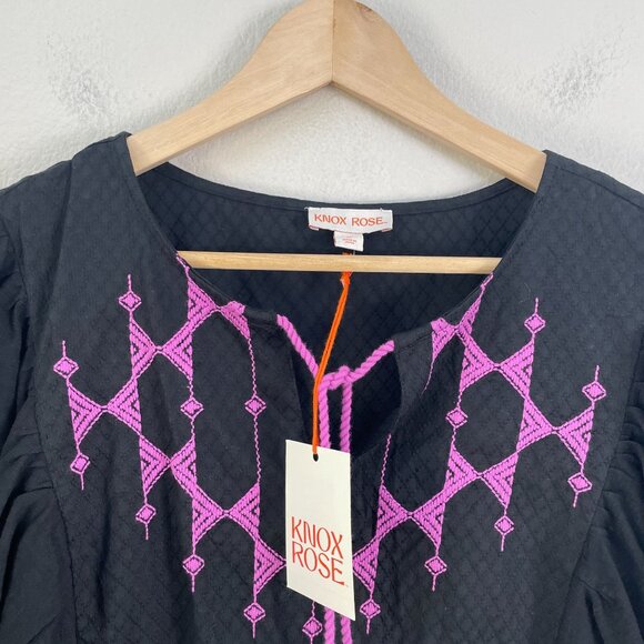 NEW Knox Rose Womens Medium Blouse Pink Embroidered Tassel Tie Boho Shirt Top - Picture 2 of 8